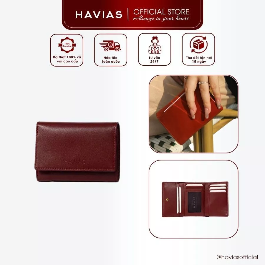 HEART3 HAVIAS ví da bò gấp unisex nhiều ngăn Vachetta Premium nhập khẩu 100%