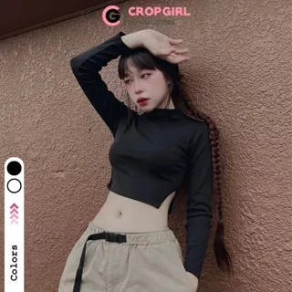 Áo croptop dài tay cổ cao CROPGIRL, áo croptop dài tay khoét eo cá tính ADT3