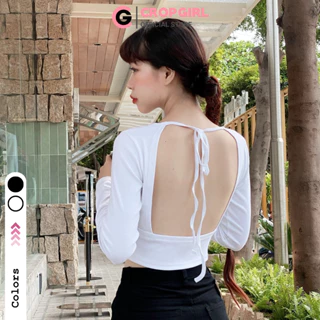 Áo croptop tay dài hở lưng CROPGIRL cột dây cá tính áo kiểu ôm body tôn dáng vải mềm mại ADT7