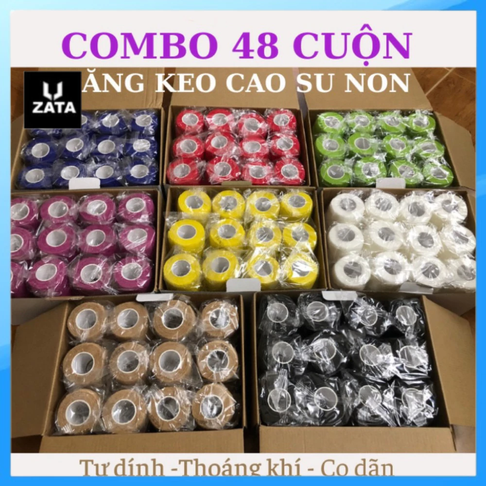 Băng keo thể thao quấn cổ chân HỘP 24 CUỘN, băng cuốn đá banh thể thao bảo vệ cổ tay, đầu gối Zata Vn - BKCS