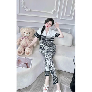 Pijama tay ngắn quần dài lụa mango cao cấp hàng thiết kế Linh Đào Boutique Size M-XL-2XL-3XL-4XL