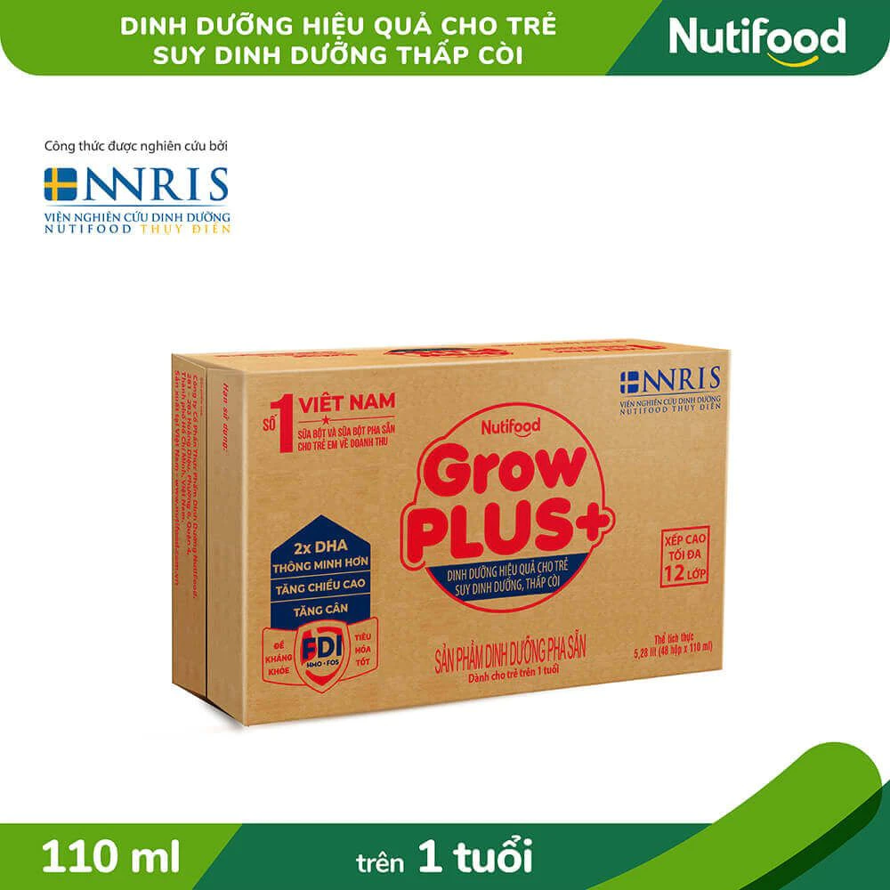 Thùng 48 hộp 110mL/ 180mL Sữa Bột Pha sẵn Nutifood GrowPLUS+ trên 1 tuổi - NUTIFOOD - YOOSOO