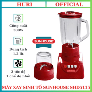 Máy Xay Sinh Tố Sunhouse SHD5115 - Công Suất 300W - Dung Tích 1,2L - 2 Chế Độ Xay 1 Chế Độ Nhồi - Bảo Hành 1 Năm