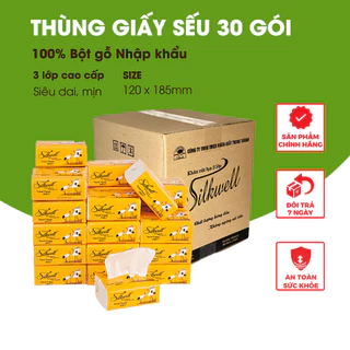 Giấy ăn Sếu rút lụa Silkwell Thùng 30 gói 3 lớp dày dặn, khăn giấy rút lụa siêu dai mềm mịn