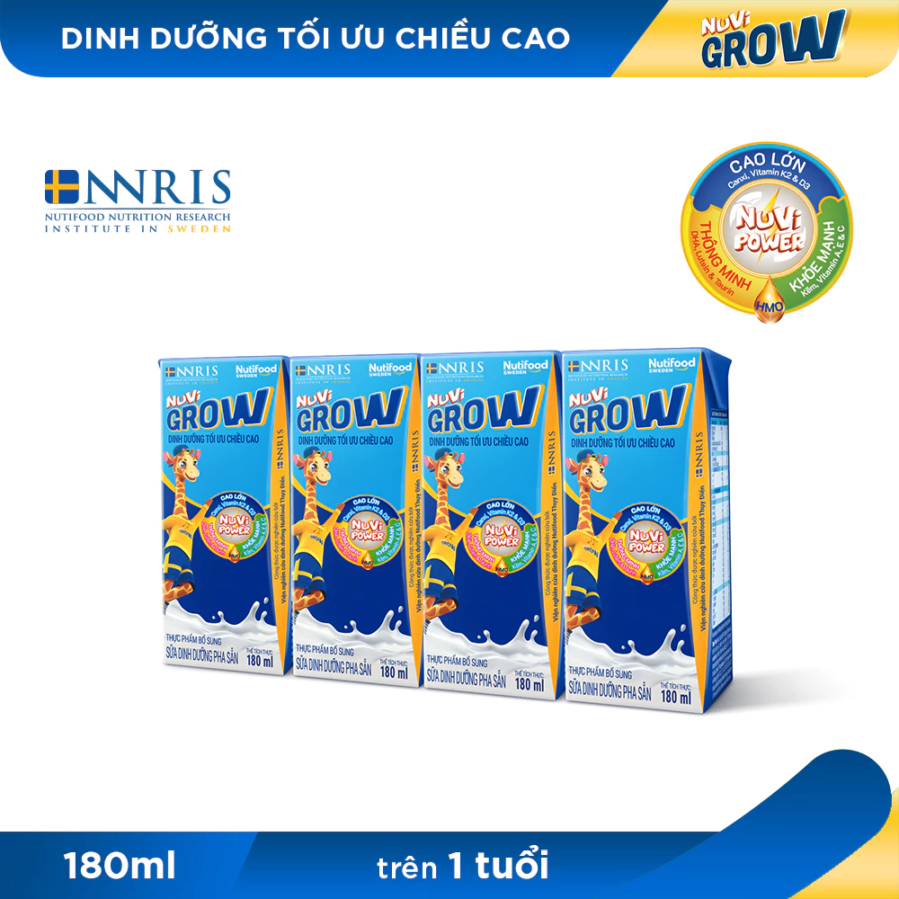 (Phát Triển Chiều Cao) Lốc 04 hộp 180mL/ 110mL Sữa Bột Pha Sẵn Nuvi Grow trên 1 tuổi - YOOSOO