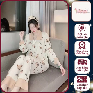 Đồ Bộ Ngủ Nữ Pyjama Tay Dài Quần Dài Đồ Bộ Mặc Nhà Xinh Chất Kate Thái Mát Mịn Không Nhăn