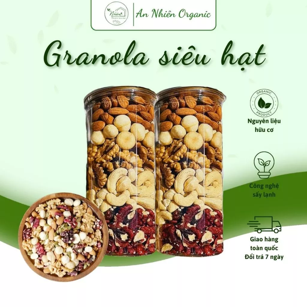 Granola siêu hạt ăn kiêng giảm cân, Ngũ cốc không yến mạch eat clean dinh dưỡng cao cấp 500g