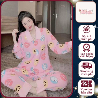 Set Bộ Đồ Pyjama Xinh Đồ Ngủ Nữ Đồ Bộ Mặc Nhà Tay Dài Quần Đồ Bộ Mặc Nhà Chất Mát Mịn Chất Kate Thái Cao Cấp