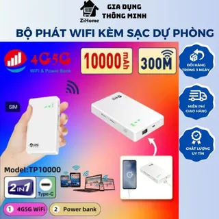 Cục phát wifi từ sim 4g Fi6, bộ phát wifi không dây dung lượng pin 10000mAh ZIHOME