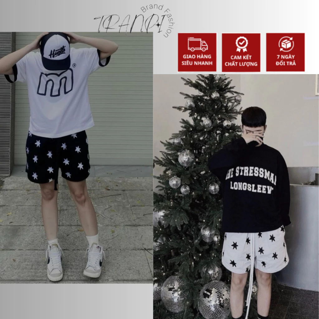 Quần Short In Kín Ngôi Sao Stressmama ❤ Quần Đùi Chất Cotton Thô Mềm Mịn Dày Dặn Phong Cách Hàn Quốc