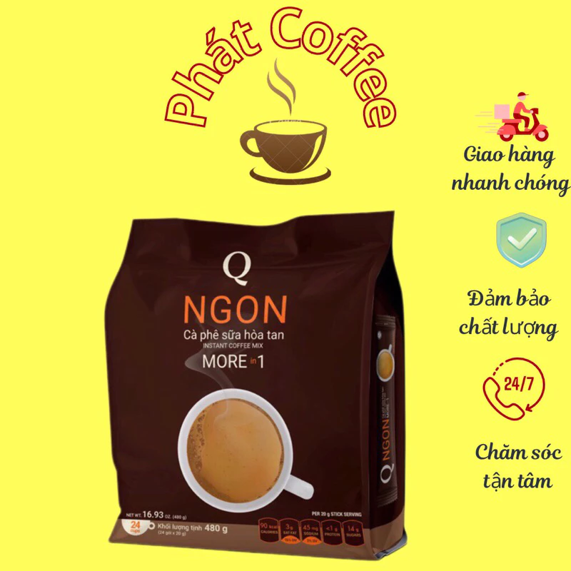 Combo 3 túi cà phê sữa hòa tan Ngon More in 1 Trần Quang 1 túi 480g(24goix20g)