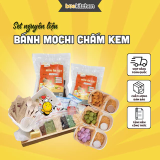 Set Nguyên Liệu Làm Bánh Mochi chấm kem sữa 3 vị - Thành phẩm 300gr bánh tặng kèm hộp đựng