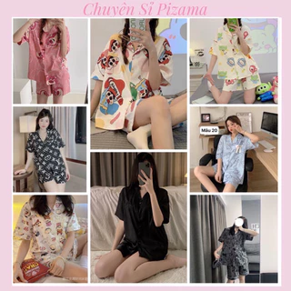 Bộ ngủ pijama gấu  tay cộc kate lụa loại 1 yêu luôn