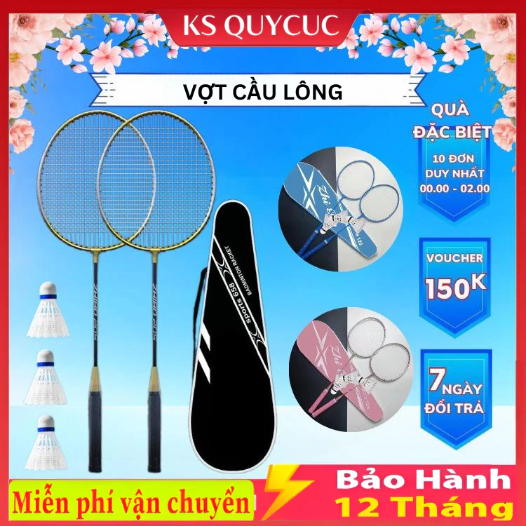 Bộ 2 chiếc vợt cầu lông , bộ vợt cầu lông giá rẻ hàng bền đẹp có tặng kèm bao đựng và 3 quả cầu nhựa