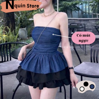 Áo ống cúp ngực,áo quay xếp ly được thiết kế dáng xoè ôm body (có mút ngực) phong cách cá tính sang trọng Nquin Store