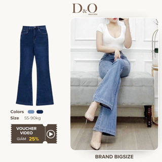 Quần Jeans Nữ BigSize 58-90kg Quần Ống Loe Ống Pat Lưng Siêu Cao Co Giãn Mạnh Màu Xanh Đậm 1056/Nhạt 1057