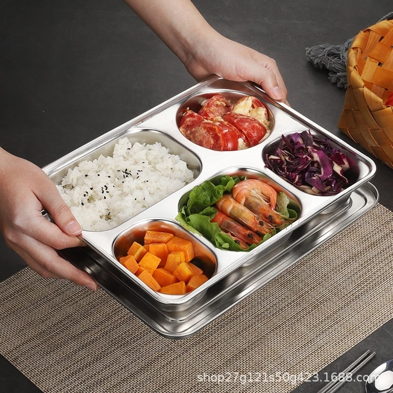 khay inox đựng thức ăn 5 ngăn, sâu lòng, khay ăn cơm công ty , hàng ăn không nắp