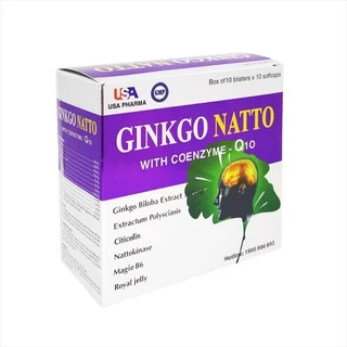 Ginkgo Natto 120 tím hộpn100viên, giúp tăng tuần hoàn não, giảm đau đầu ,chóng mặt.