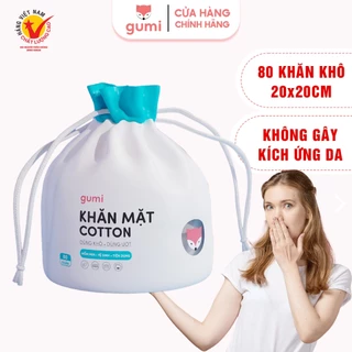 Khăn mặt khô cotton Gumi khăn khô lau mặt dùng 1 lần dạng rút cuộn 80 chiếc kích thước 20x20cm