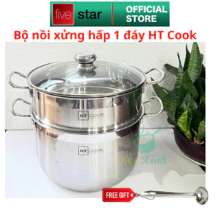 Bộ nồi xửng hấp 1 đáy cao cấp Fivestar H.T Cook nắp kính dùng được mọi bếp  26cm | 28cm | 30cm | 32cm , tặng 1 vá canh