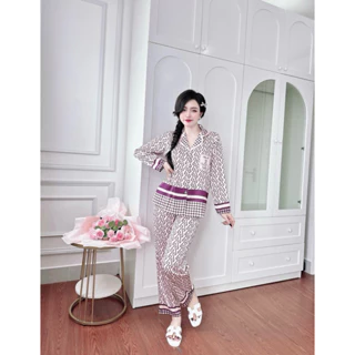 Pijama tay dài quần dài lụa latin cao cấp hàng thiết kế Linh Đào Boutique From Dưới 60kg