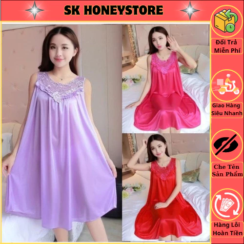 Váy ngủ / Đầm ngủ mặc nhà thêu hoa lá siêu sang MS653