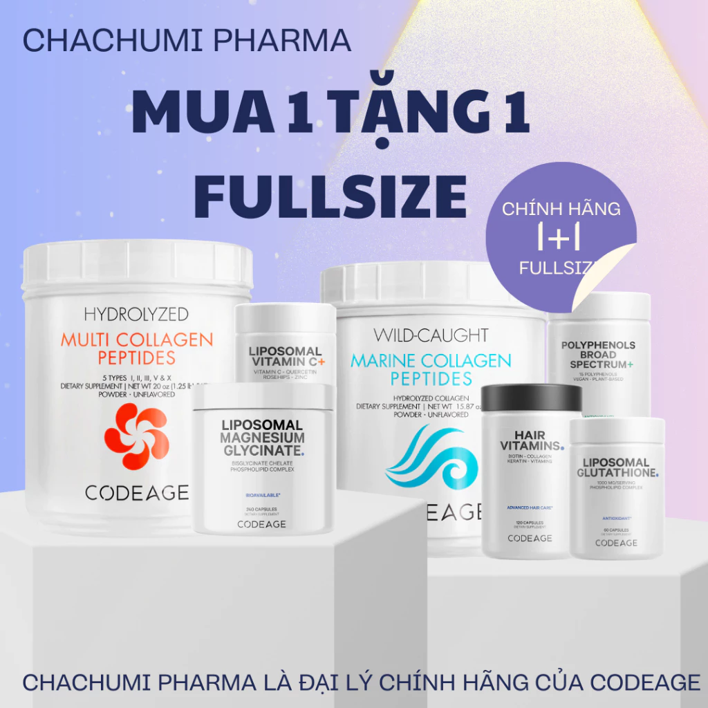 [MUA 1 TẶNG 1] Codeage Collagen - Glutathion - Vitamin C - Hair - Polyphenols - Magnesium