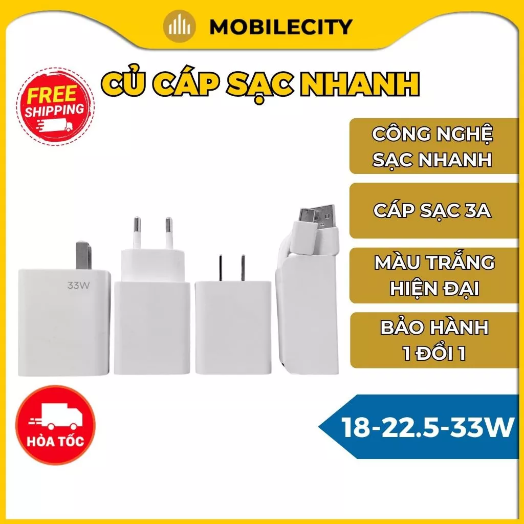 Bộ Củ Cáp Sạc Nhanh MiTurboCharge 18W, 22.5W, 33W (Sạc Siêu Nhanh, Hàng Chính Hãng) - BH 1 Đổi 1