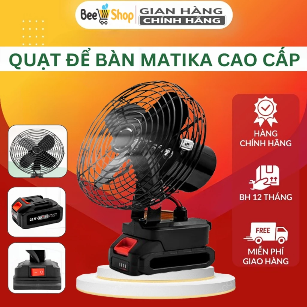 Quạt Tích Điện Để Bàn - Chạy Pin Mikita Phổ Thông 8 inch - Quạt Sử Dụng Chân Pin Máy Cơ Khí Cầm Tay