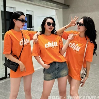 Áo phông tay lỡ "CHỊU" màu cam sang xịn mịn unisex nam nữ basic phong cách hàn quốc ulzzang freesize form rộng 65kg