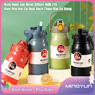 Bình Nước Giữ Nhiệt 800ml INOX 316 Kèm Ống Hút Có Quai Xách - Thoải Mái Sử Dụng