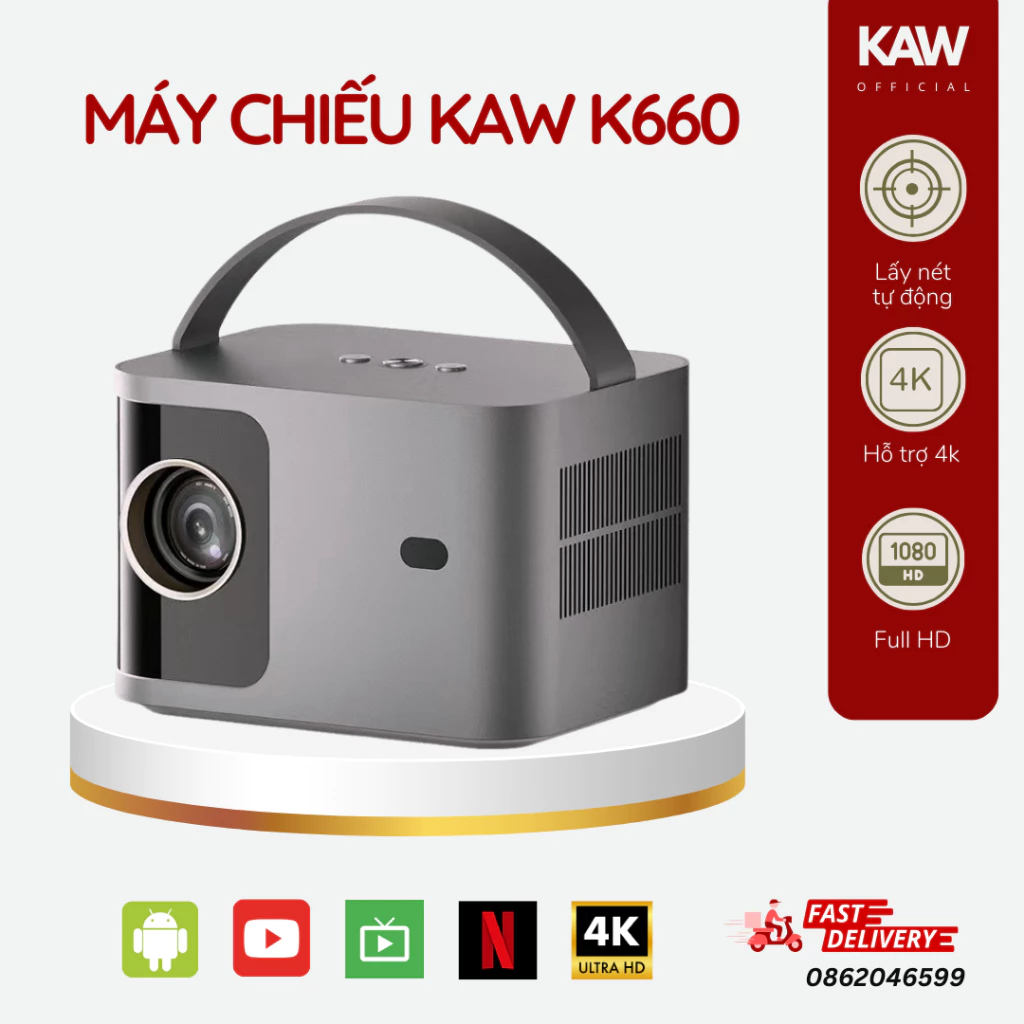 Máy chiếu mini KAW Kết nối wifi, bluetooth, dễ dàng kết nối điện thoại, máy tính