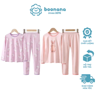 Bộ đồ ngủ dài tay thu đông MamdadKids màu hồng, set đồ ấm áp, dễ thương cho bé gái Boonana