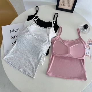 Áo 2 Dây Dáng Croptop CÓ MIẾNG ĐỆM NGỰC, Áo Len Tăm Viền Ren Nhỏ Xinh Đính Nơ Mát Mẻ Ôm Body Phong Cách Qccc Nanganhchuy