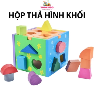 Hộp Gỗ Thả Hình Khối, Kèm 13 Khối Gỗ Màu Sắc- Giúp Bé Nhận Biết Hình Khối, Màu Sắc, Giáo Dục Sớm Cho Bé