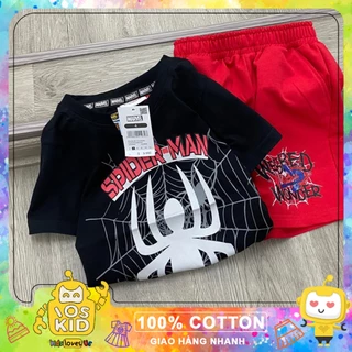 Set bộ quần da cá kết hợp áo cotton Spiderman đen quần đỏ dư xịn cho bé trai size từ 14-40 câ