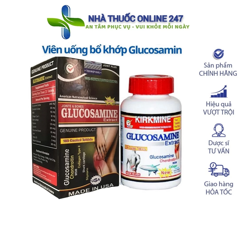 Viên uống bổ xương khớp Glucosamine Extract 2400mg Kirkmine, lọ 100 viên của Mỹ