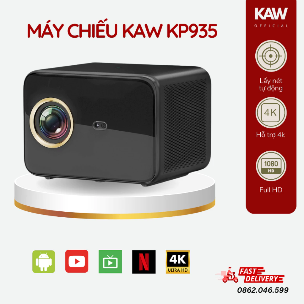 Máy chiếu mini KAW KP935 hỗ trợ 4K, âm thanh nổi chất lượng, độ phân giải FULL HD 1080P, đa chức năng