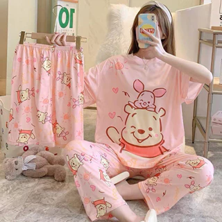 (SẴN )Bộ ngủ 3 món(3in1 gồm áo+quần ngắn+quần dài) chất thun cotton thấm hút mồ hôi