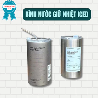 Bình đựng nước giữ nhiệt Iced Americano có ống hút dung tích 600ml, ly giữ nhiệt 5-8 tiếng