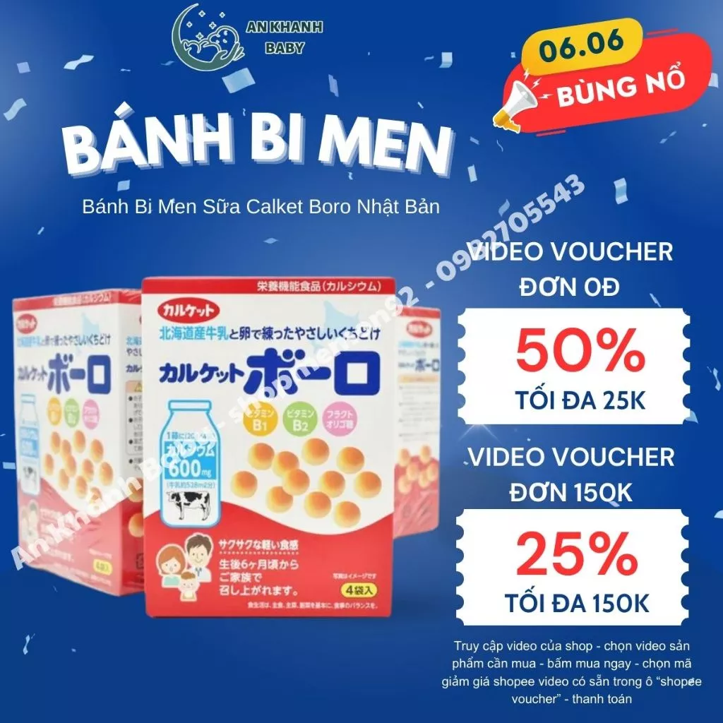 Bánh bi men sữa Calket Boro Nhật , bánh  ăn dặm cho bé  (date T4/2025)