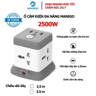 Ổ Cắm điện thông minh kéo dài dạng tháp Manigo 4 ổ 2 cổng USB TypeC dây cắm kéo dài 2,5 mét bh 3 năm