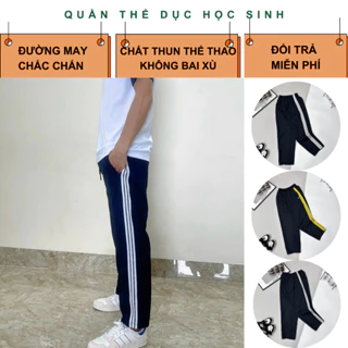 Quần Thể Dục Học Sinh Quần Thể Chất Sinh Viên Nam Nữ 3 Sọc Viền Trắng, Vàng Chất Thun Chéo Màu Tím Than Chuẩn Nhà Trường