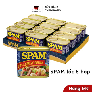 (Lốc 8 hộp) Thịt hộp Spam Less Sodium 25% 340g giảm mặn, 8 hộp SPAM nhập Mỹ giảm 25% độ mặn Hàng Mỹ