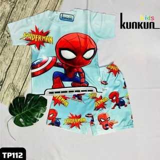 Quần áo bé trai thun lạnh cao cấp in 3d hình người nhện Sprideman Kunkunkid TP112 dành cho bé size đại từ10-60kg