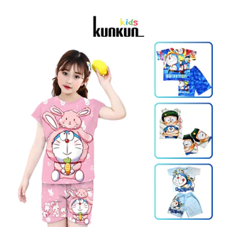 Quần áo bé trai và bé gái Thun lạnh In 3D hình Đô rê mon KunKun TP1066-1054-009&BL146 size đại từ 10-60kg