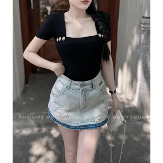 Áo thun cổ vuông sexxy 6 khuy, Áo thun kiểu ôm body cổ vuông AT6453 - NhiNhi Shop