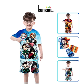 Quần áo trẻ em in 3D hoạt hinh anime cộc tay thun lạnh 4 chiều cao cấp cho bé trai size đại KunKun TP597-1083-1084-1085