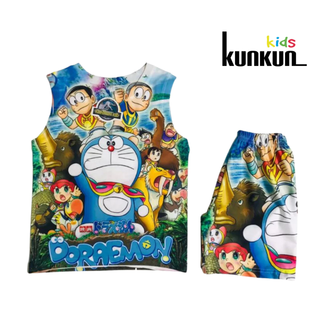 Quần áo trẻ em in 3D doraemon size đại từ 10-60kg KunKun BL219 - Bộ ba lỗ bé trai thun lạnh co giãn 4 chiều cao cấp