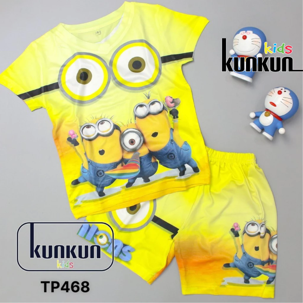 Quần áo bé trai in 3d hoạt hình Minion chất Thun lạnh KunKun Kid TP468 - Đồ bộ trẻ em size đại từ 10-60kg